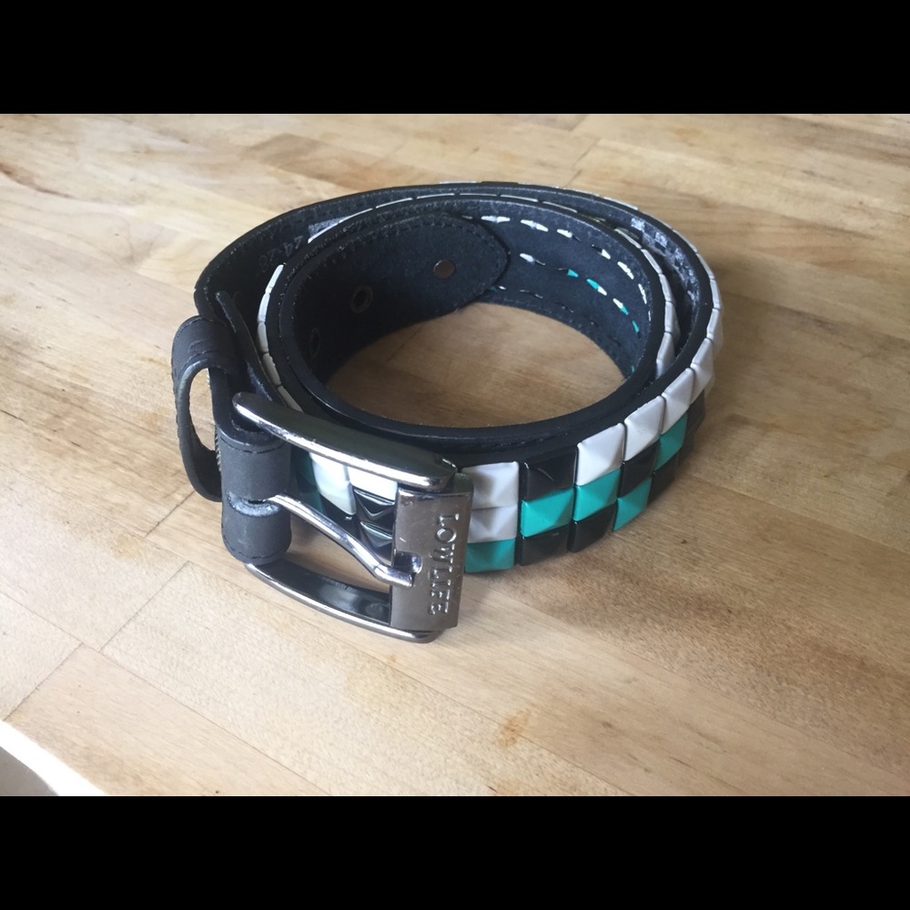 Black, White & Turquoise Triple Studded Belt